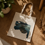 Tote bag with a scenic design on a textured surface